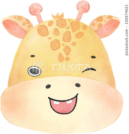 cute watercolour baby giraffe face head emotion expressing nursery hand drawn 100874681