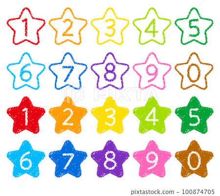 Hand-drawn crayon material star-shaped number... - Stock Illustration ...