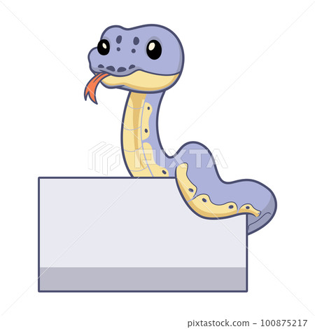 Cute killer clown ball python cartoon with blank sign Cute killer clown ball python cartoon with blank sign 100875217