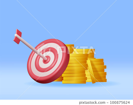 3D Stacks of Coins and Target with Arrow 3D Stacks of Coins and Target with Arrow 100875624