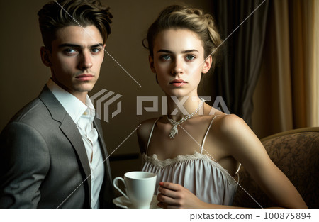 Couple enjoying tea together 100875894