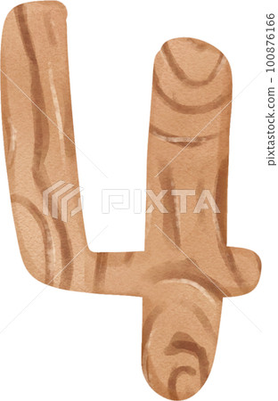 cute kid number 4, four digit watercolour wood texture hand drawing 100876166