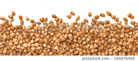 Buckwheat stripe texture isolated on white background. Top view Buckwheat stripe texture isolated on white background. Top view 100876408