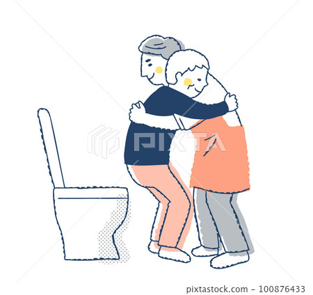 Nursing staff assisting senior women in excretion 100876433