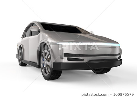 Metallic ev car or electric vehicle on white background 100876579