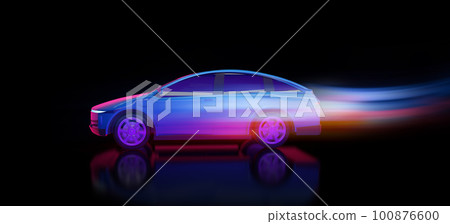 Ev car or electric vehicle motion drive on neon glow background 100876600
