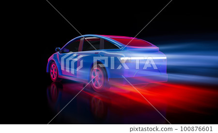Ev car or electric vehicle motion drive on neon glow background 100876601