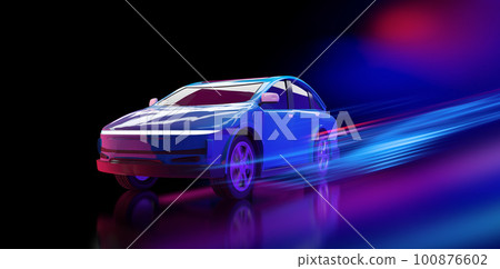Ev car or electric vehicle motion drive on neon glow background 100876602