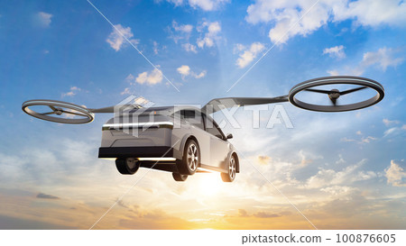White electric flying car or ev car drone 100876605