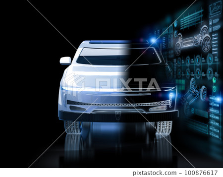 Ev car or electric vehicle with digital graphic interface 100876617
