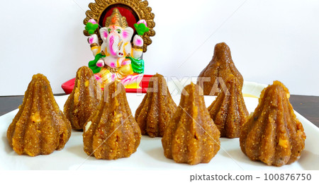 Modak for Ganesh Festival made from Milk and Sugar offered to God Ganesh during the festival season 100876750