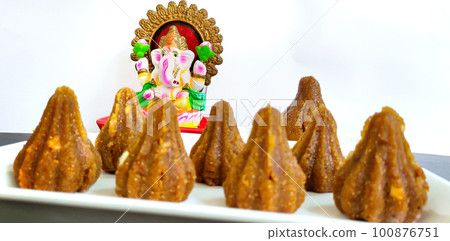 Modak for Ganesh Festival made from Milk and Sugar offered to God Ganesh during the festival season 100876751