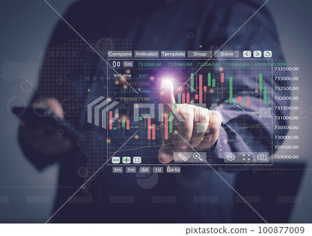 Businessman checking data from mobile phone, Point at the computer screen to place orders for stocks or cryptocurrencies online. stock trading ideas. Cryptocurrencies, Finance, Banking, Industry. 100877009