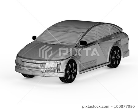 Draft of ev car or electric vehicle on white background 100877080