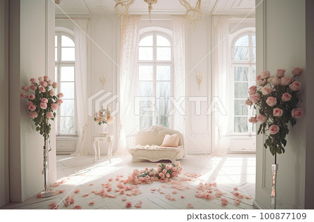 Elegant room and pink roses 100877109