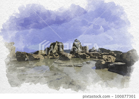 和歌山縣串本町水彩風格的串本橋歸岩 100877301