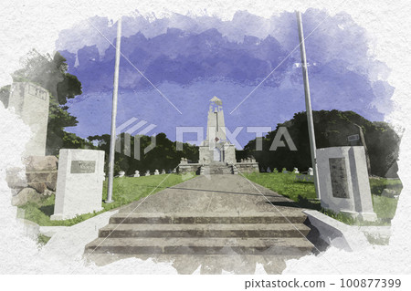 Watercolor-style Kushimoto Cenotaph for Turkish Warship Distress, Kushimoto-cho, Wakayama Prefecture 100877399