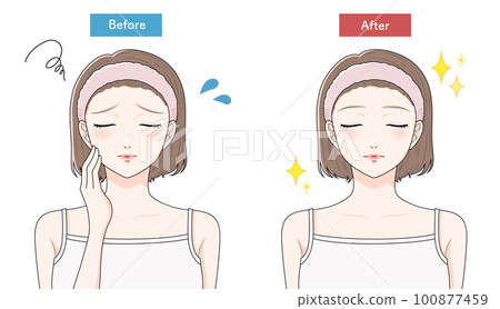 A woman suffering from freckles before and after closing her eyes 100877459