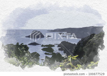 Watercolor-style Kushimoto Kumano Sea in Kii Oshima, Kushimoto Town, Wakayama Prefecture 100877529