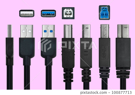 Illustrated cutout USB cable TypeA and TypeB 100877713