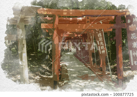水彩畫風格 熊野花之岩屋神社 稻荷神社 三重縣熊野市 水彩畫風格 熊野花之岩屋神社 稻荷神社 三重縣熊野市 100877725