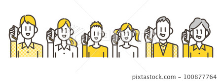 在智能手機上微笑交流的三代家庭[人物矢量插圖素材] 100877764