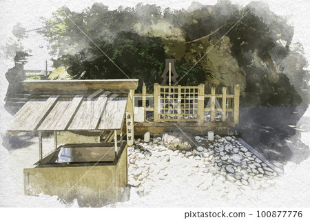 Watercolor-style Kumano Hana no Iwaya Shrine, Kumano Tochison, Kumano City, Mie Prefecture Watercolor-style Kumano Hana no Iwaya Shrine, Kumano Tochison, Kumano City, Mie Prefecture 100877776