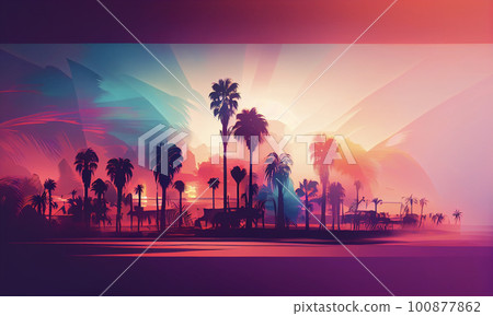 Tropical pink gradient background with palm tree silhouette Tropical pink gradient background with palm tree silhouette 100877862