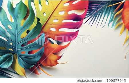 Tropical frame with monstera and palm leaves 100877945