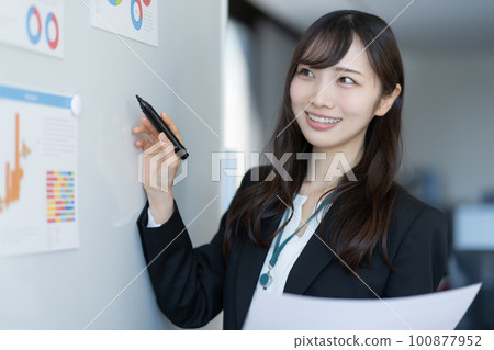 做介紹的年輕女商人 做介紹的年輕女商人 100877952