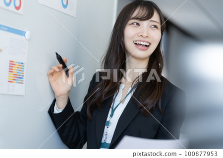 做介紹的年輕女商人 做介紹的年輕女商人 100877953
