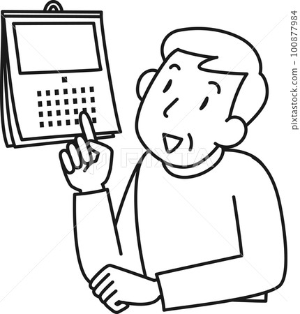 The upper body of a senior man who checks the date by looking at the calendar The upper body of a senior man who checks the date by looking at the calendar 100877984
