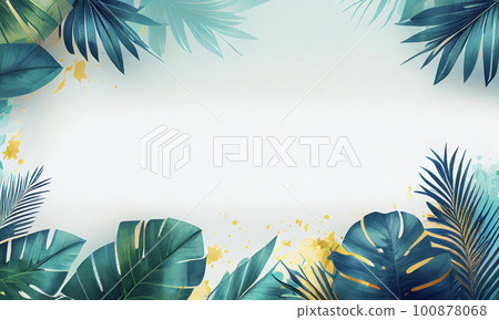 Tropical frame with monstera and palm leaves 100878068