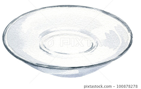 watercolor classic glass sauser for tea, hand drawn sketch, isolated illustration on white background 100878278