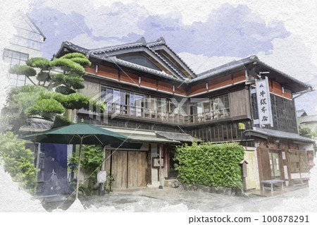 水彩畫松阪牛吟本店（三重縣松阪市） 100878291