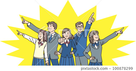 瞄準_指向_學生_尖銳的表情_帶背景色_瞄準5個人中的每一個 100878299