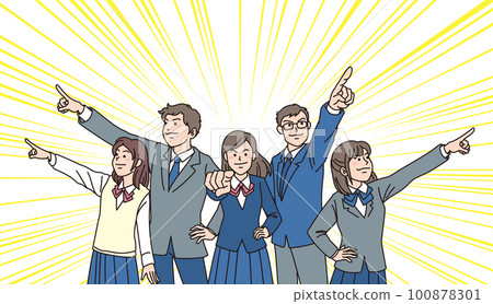 瞄準_指向_學生_尖銳的表情_有背景濃度線_瞄準5個人中的每一個 瞄準_指向_學生_尖銳的表情_有背景濃度線_瞄準5個人中的每一個 100878301