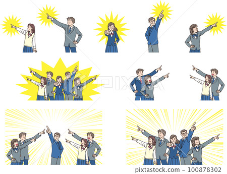 Aiming _ pointing _ student _ sharp expression _ background color set 100878302