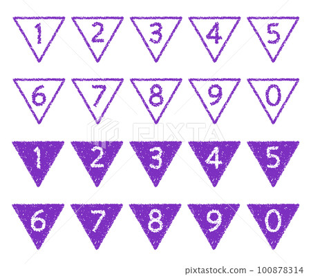 Hand-drawn crayon material Inverted triangle number icon set 100878314