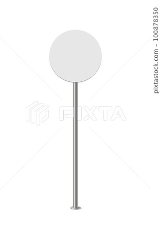 Round blank road sign on metal pole vector illustration. 3d realistic traffic board for highway, isolated empty attention roadside signpost to notice information, danger, guide 100878350