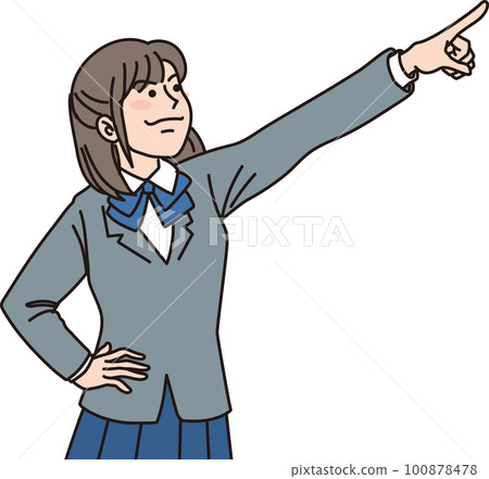瞄準_指點_學生_尖銳的表情_女學生指著右上角 100878478