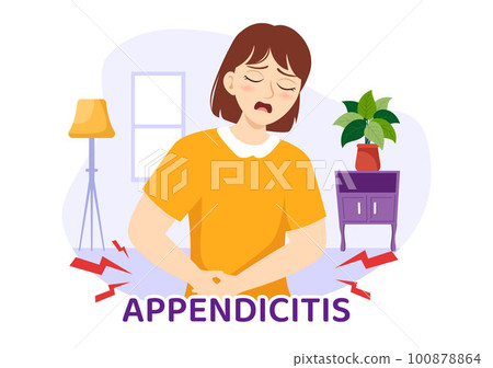 Appendicitis Illustration with Inflammation of the Appendix and Stomach Treatment in Healthcare Flat Cartoon Hand Drawn for Landing Page Templates 100878864
