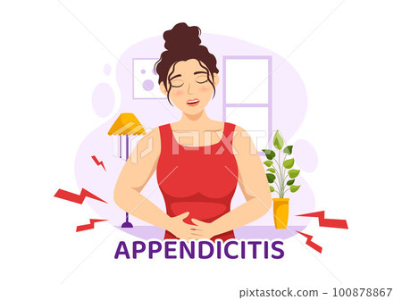 Appendicitis Illustration with Inflammation of the Appendix and Stomach Treatment in Healthcare Flat Cartoon Hand Drawn for Landing Page Templates 100878867