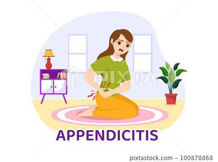 Appendicitis Illustration with Inflammation of the Appendix and Stomach Treatment in Healthcare Flat Cartoon Hand Drawn for Landing Page Templates 100878868