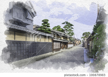 松阪商人的水彩風格松坂街景 三重縣松阪市 100878983