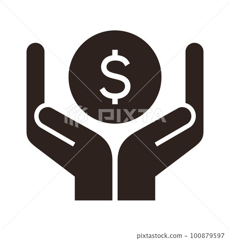 Hands and dollar coin. Save money icon 100879597