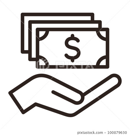 Hand holding dollar banknotes, save money icon, salary money, invest finance symbol 100879630