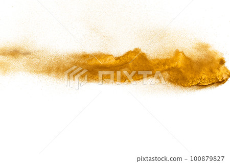 Brown sand explosion isolated on white background. Abstract sand cloud backdrop. 100879827