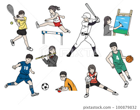 Illustration of students doing various club activities Illustration of students doing various club activities 100879832