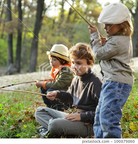 happy boys go fishing on the river happy boys go fishing on the river 100879860